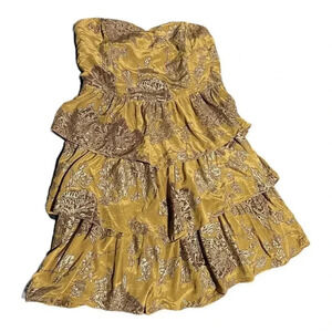 Anthropology Moulinette Soeurs Womens Gold Floral Silk Strapless Dress Size 8